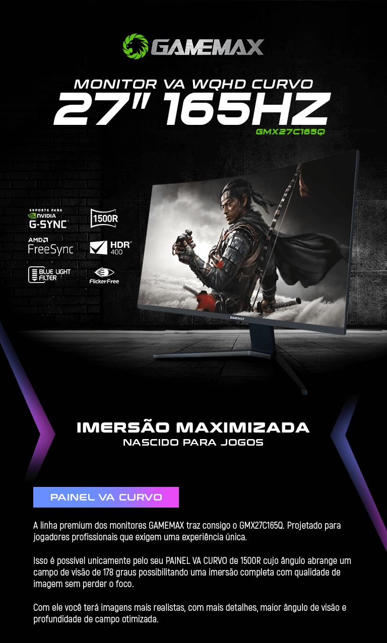 Monitor Gamemax 27 pol Led Black Tela Curva Gmx27c144 em Promoção na  Americanas