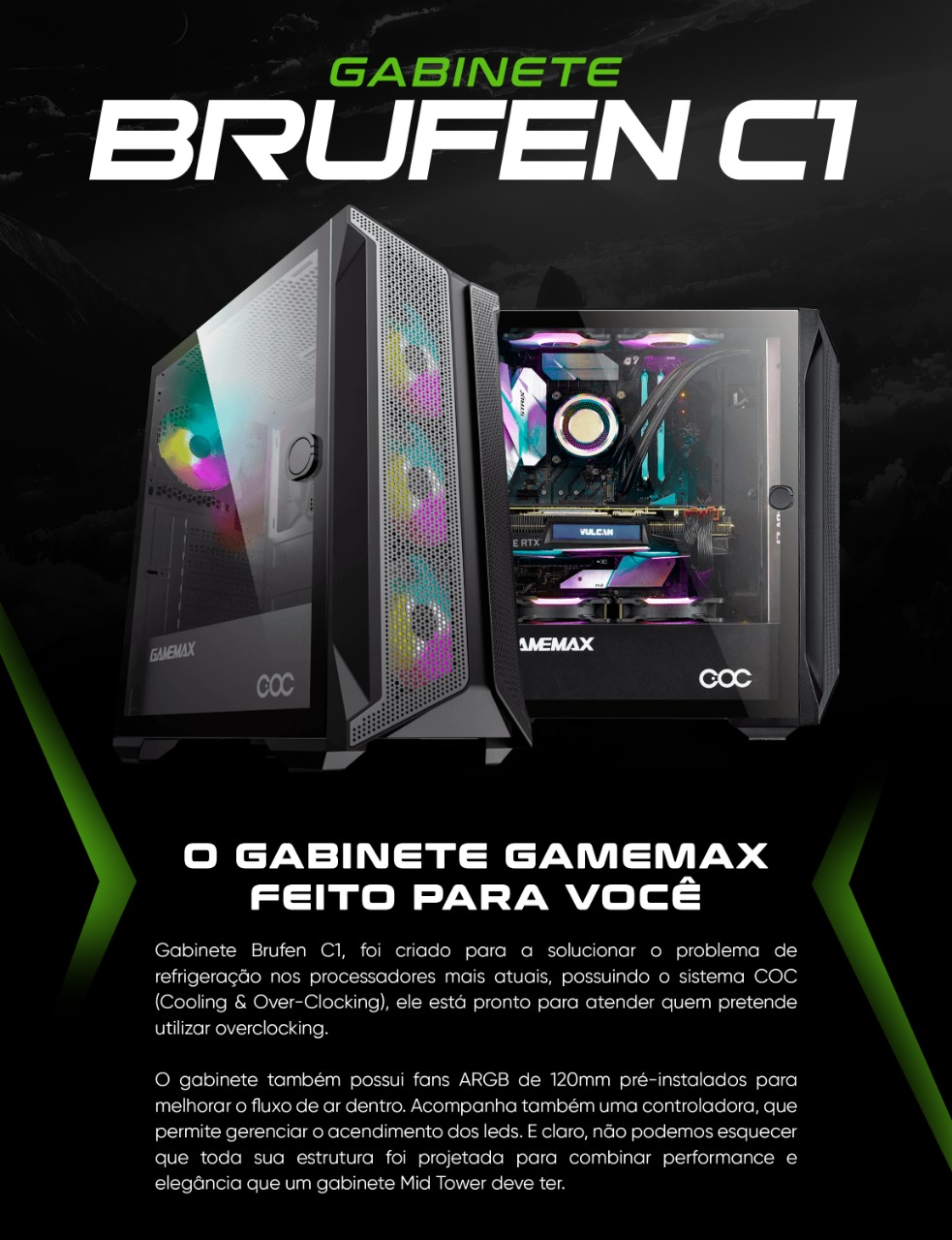 GABINETE GAMEMAX BRUFEN C1 COC PRETO • JG Loja