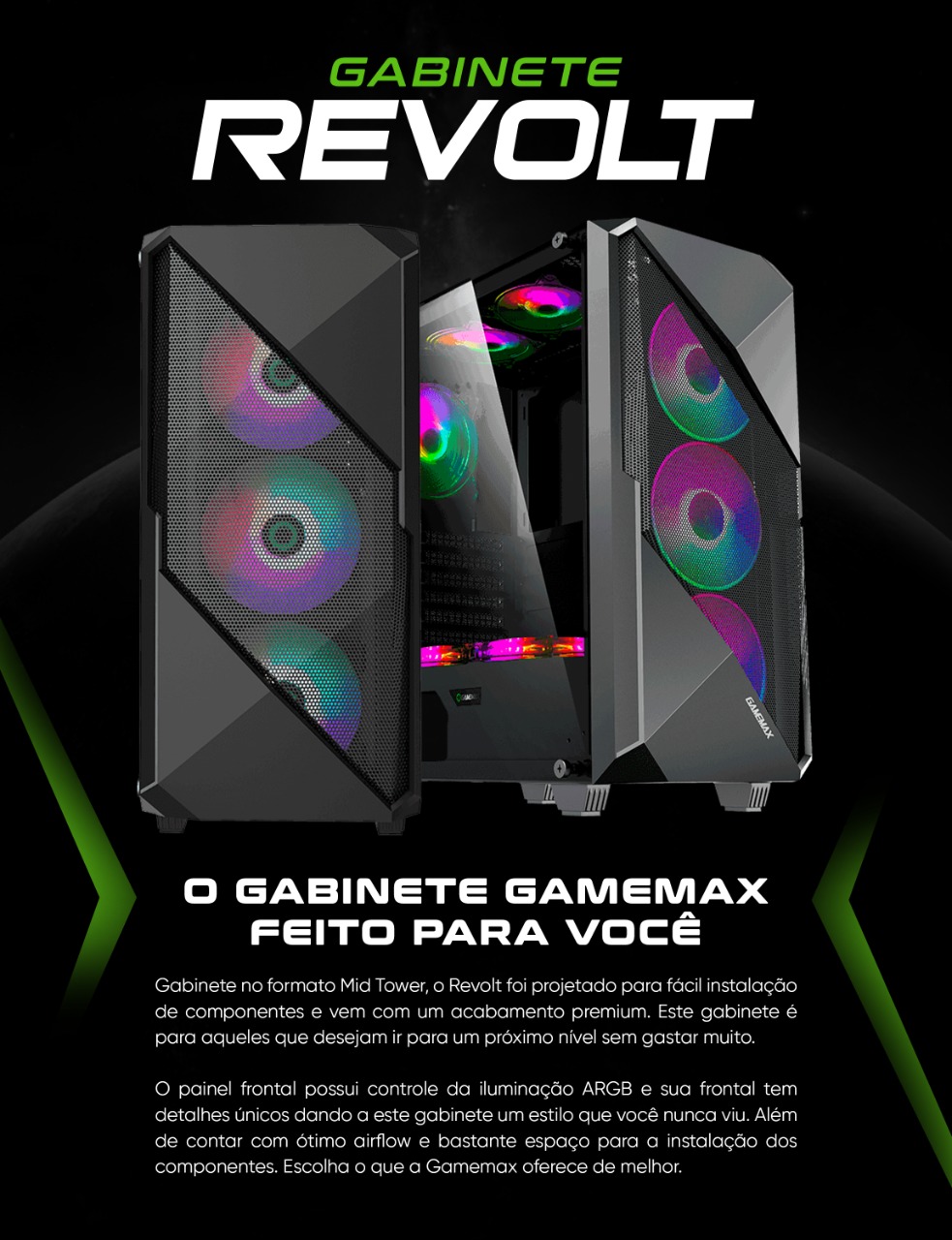 Gabinete Gamer GameMax Revolt 3606, RGB