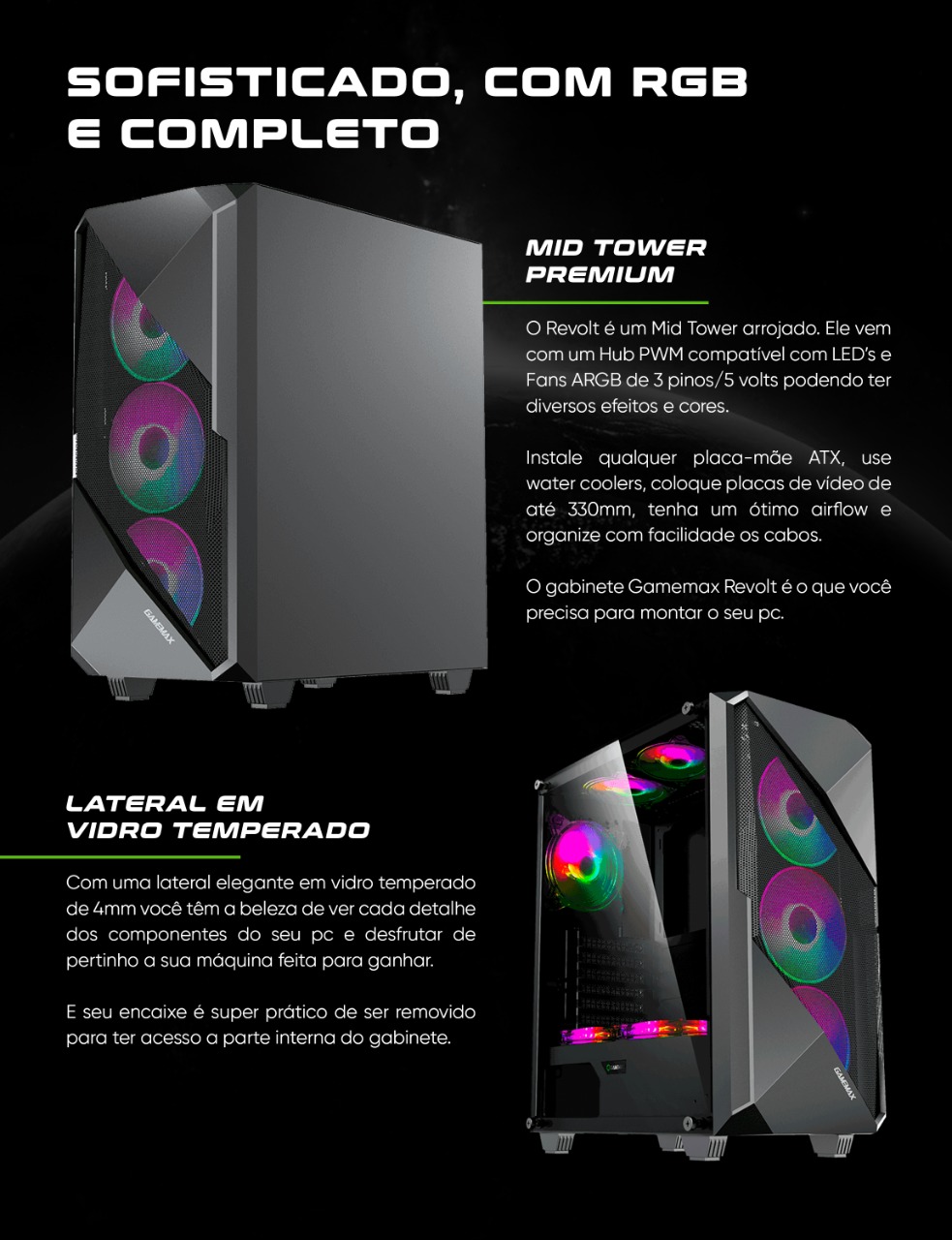 Sunshine It Solutions - GameMax Revolt ARGB Gaming Case - Now available at  Sunshine It Solutions. Specifications:- ⭐️ Form Factor (Midi, Micro, Mini  ITX, Full) : Midi ATX Tower ⭐️ Chassis: SPCC 